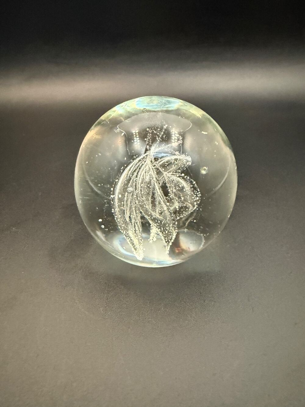 Art Glass Paperweight Clear Orb Swirl Bubbles 3.25" Hand Blown